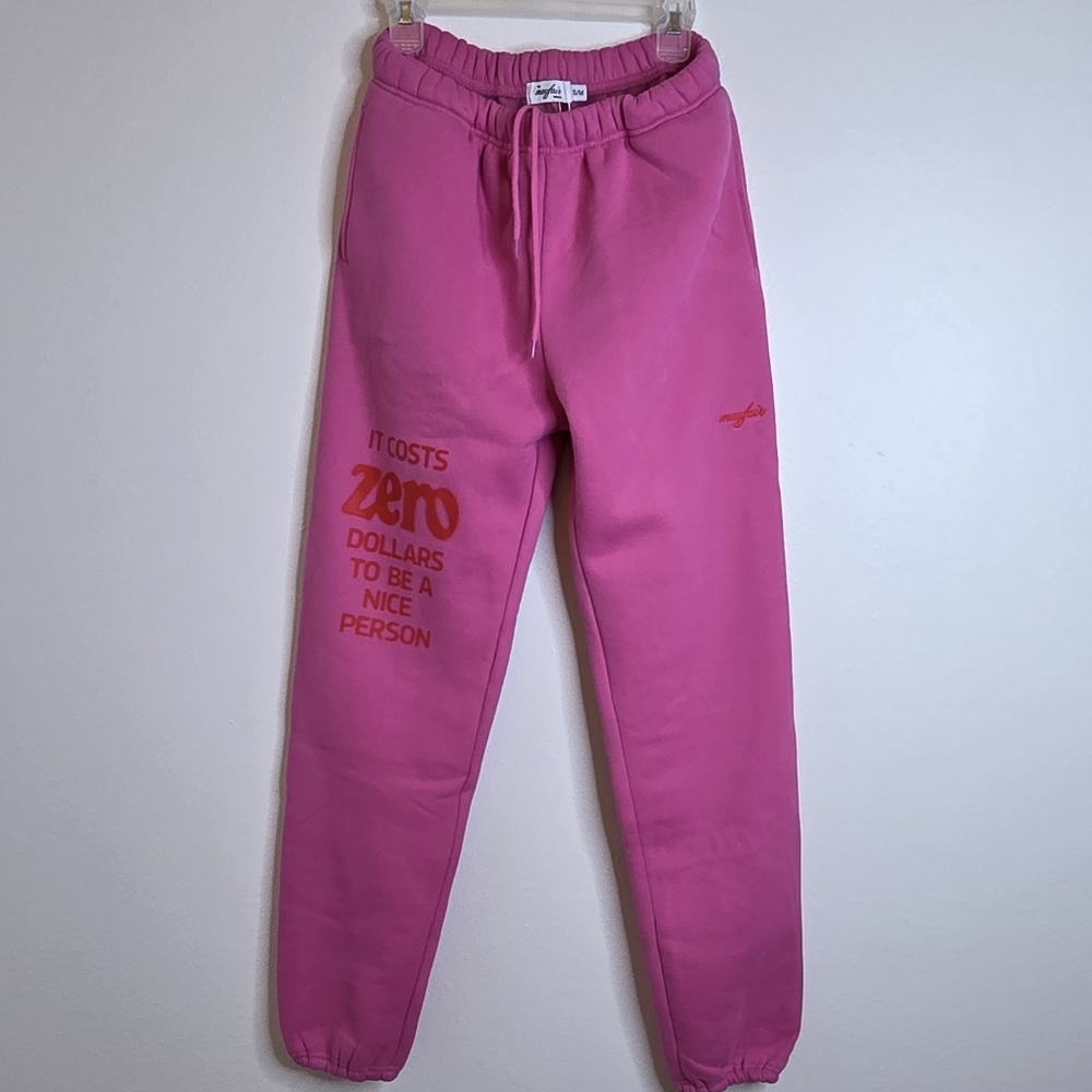​NWT The Mayfair Group Pink "Nice Person" Oversized Joggers S/M (Fits L/XL)